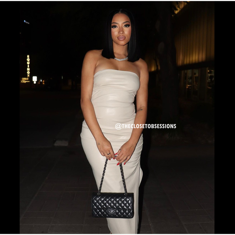 ZARA Blogger Fave Strapless Faux Leather Midi Dress NWT Beige - Picture 8 of 16